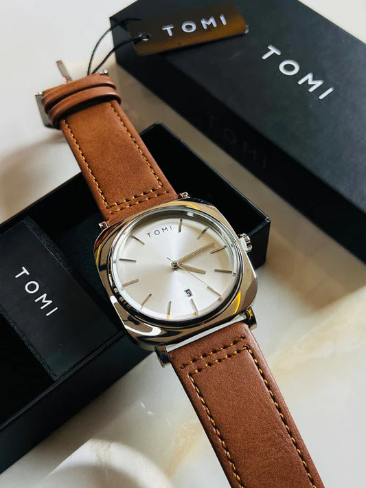 TOMI T-084 Men's Watch Quartz Date Leather Strap